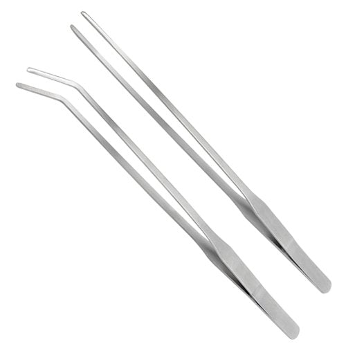 Straight and Bend Stainless Steel Super Thick Tweezers Set,Pliers Aquarium Tool Fish Tank Aquatic Plants Forceps Clip (10.5") - size: 10.5"