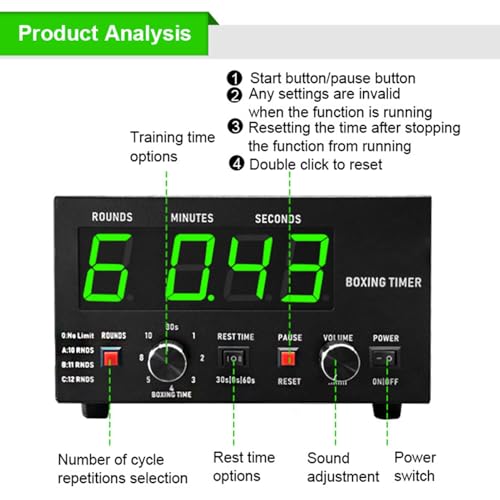 Classic Boxing Interval Timer, Professional Boxing Timer with Buzzer - 1-12 Challenge Round Timer, 30S-10min Workout & 0/30/60S Rest Time for Home Gym,Blue - color: Blue