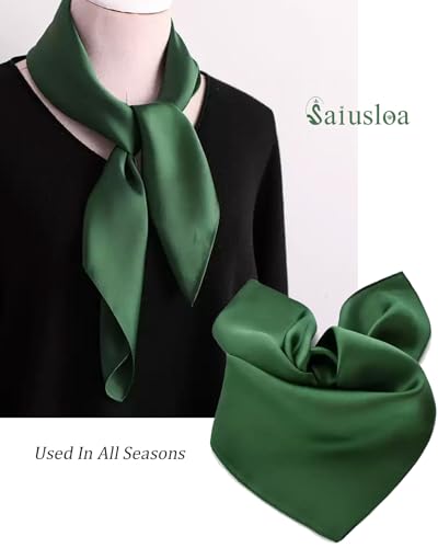 Saiusloa Solid Color Neck Scarf For Women Square Satin Head Scarves headband Bandanas 23.6× 23.6 inches - color: 15-army Green