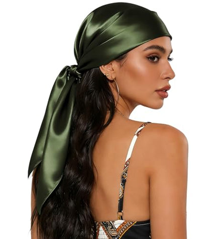 Sumolux Head Hair Scarf for Women 35" Like Satin Silk Scarf Hair Wrapping Night Bandana Large Square Scarves - color: A Solid Army Green