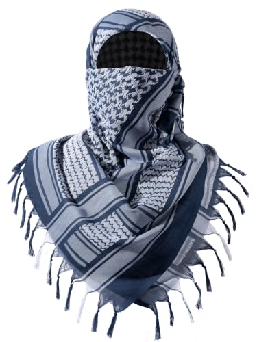 FREE SOLDIER Scarf Military Shemagh Tactical Desert Keffiyeh Head Neck Scarf Arab Wrap with Tassel for Men Women - color: Blue Gray