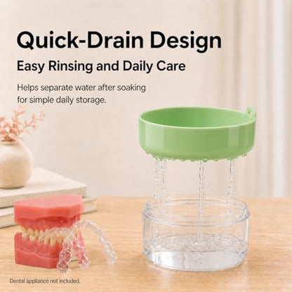 Retainer Soaking Case with Drain Basket, Leak-Proof Denture Bath Box with Magnetic Lid, Portable Cleaning Container for Aligners, Mouth Guard & Night Guard (Green) - color: Green