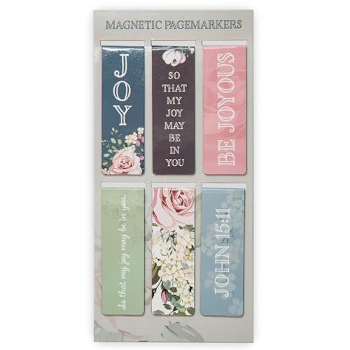 Christian Art Gifts Magnetic Scripture Bookmark Set for Women: that Joy May Be in You - John 15:11 Inspirational Floral Magnetic Bible Verse Pagemarker Set of 6 for Bibles and Books, Size 2.3” x 0.8” - color: Joy in You