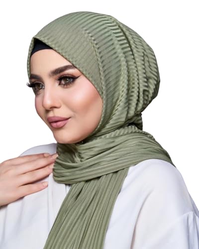 Instant Hijab For Women | Head Wrap100% Cotton Rib Headscarf | Easy to Wear Hijabs with Metal Pin - color: Green