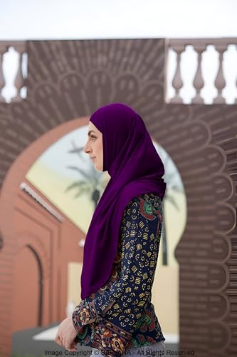 SARJANA Women's Solid Color Cotton Hijab with Under Scarf Cap Ready to Wear Stretch Scarves Long Scarfs FREE SIZE - color: Deep Purple