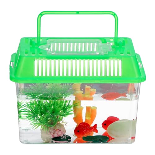 Mini Fish Tank Handheld Plastic Aquarium with Lid Clear Small Fish Bowl for Turtle and Pet Easy to Clean Portable Carry Handle 5.90 X 4.33 X 3.74 in