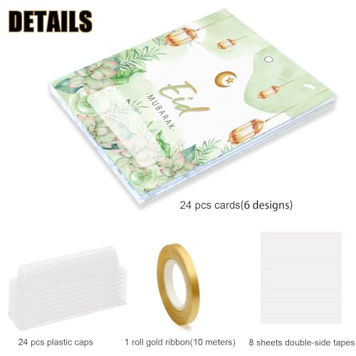 24 Pcs Eid Mubarak Money Holder Cards for Cash Gift, Eid Greeting Cards Money Holder Decoration Ornaments with Cover for Muslim Party Supplies