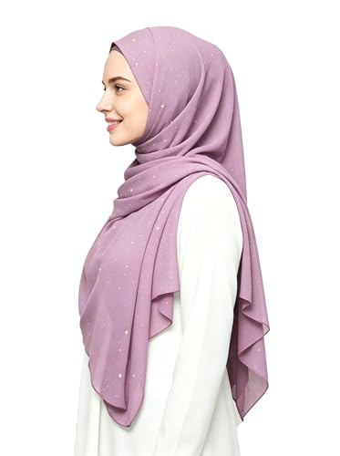 Lina & Lily Sparkle Shimmer Gold Glitter Women's Chiffon Hijab Head Scarf Shawl Wrap Lightweight - color: Dusty Pink