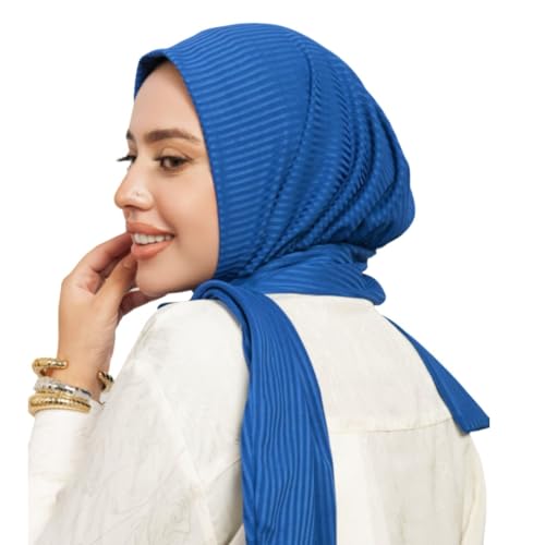 Instant Hijab For Women | Head Wrap100% Cotton Rib Headscarf | Easy to Wear Hijabs with Metal Pin - color: Blue