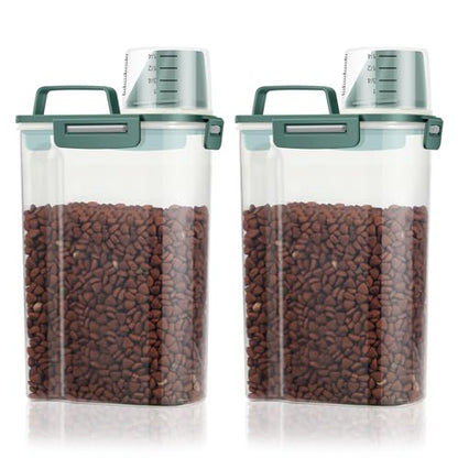 TBMax Small Dog Cat Food Storage Containers 2 Pack, Travel-Friendly Pet Food Container with Spout & Measuring Cup, Portable Pet Feeding Dispenser, Bird Seed Container-Dark Green - color: Dark Green -2Pcs 3Qt
