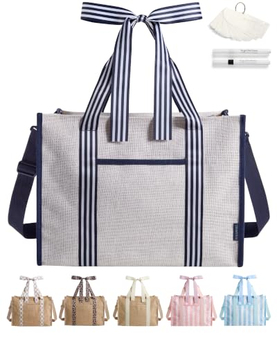 BAGSMART Beach Tote Bag for Women, Personalized Teacher Appreciation Gifts | Self-standing Sandproof Mesh Bag, Custom Jute Gift Tote w/ Stencils & Markers, Monogrammed Gift Bag Travel Cruise Essentials - color: Sea Blue, size: 21L Jute