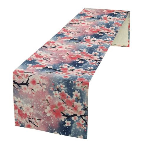 Japanese Cherry Table Runner, Colorful Spring Red Pink Blue White Cherry Blossoms Table Runner for All Season Kitchen Dining Table, 13x36inch - color: Asian-15, size: W13"x L36"