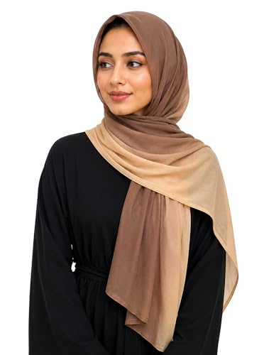 Gradient Dual Color Scarf，Elegant Ombre Headwraps Hijab, Modal Cotton Feel Lightweight Sunscreen Shawls for Women - color: 7#khaki