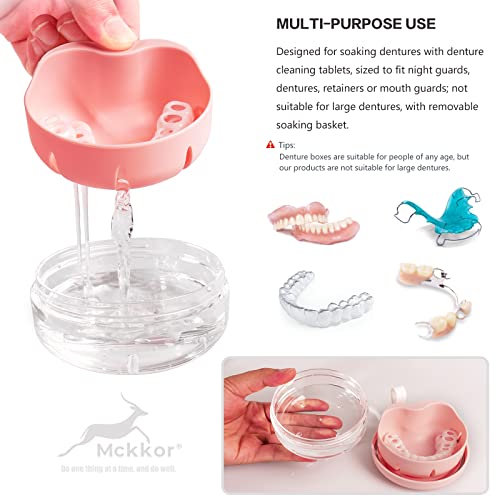Denture Case, Definitely No-Leak Denture Bath Box for Traveling Perfectly, Denture Cup with Strainer & Mirror(Pink) - color: Pink
