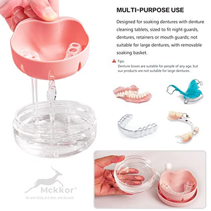 Denture Case, Definitely No-Leak Denture Bath Box for Traveling Perfectly, Denture Cup with Strainer & Mirror(Pink) - color: Pink