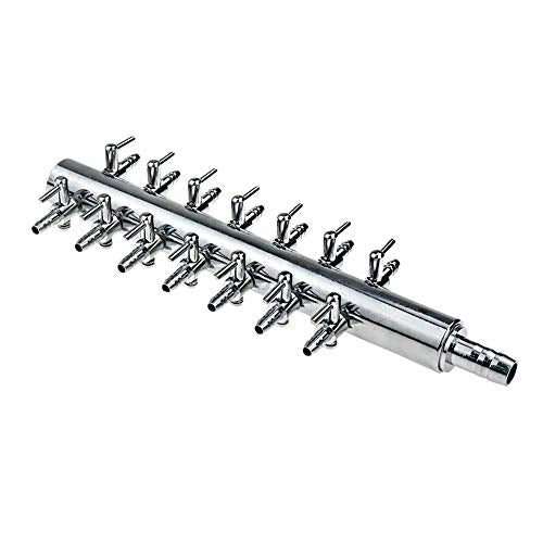 Aquarium Air Manifold 14Way Inline Flow Splitter Lever Valves | This 14-way inline manifold splitter features lever control valves for aquarium air pumps - size: 14 Ways