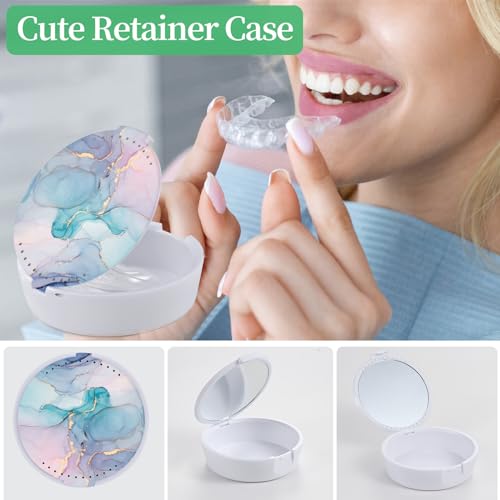 Retainer Case, Denture & Orthodontic Aligner Case With Mirror & Ventilation, Blue Marble - color: Blue Marble