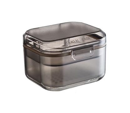 3-Layer Retainer Storage Box, Denture Case with Lid, Portable Mouth Guard Container Tooth socket storage case holder box Immersion box (Black) - color: Black