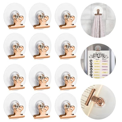 Self Adhesive Metal Clips, 12 Pcs Upgrade Strong Self-Adhesive Clips for Hanging and Organization, Spring Clip for Paper Poster Tapestry Photo Wall Teacher Student Home Kitchen Office Rose Gold - color: Rose