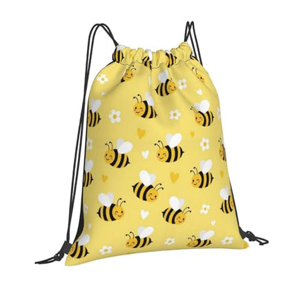 Polyester Drawstring Bag for Men Women, Cute Honeybee Bee Light Yellow, Large Capacity Sports Sack for Beach Swimming - color: Pattern (377)