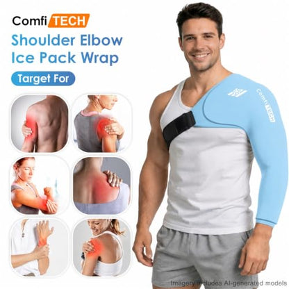 ComfiTECH Shoulder Arm Ice Pack Wrap for Pitcher & Recovery, Blue, XL | Flexible Gel Ice Pack for Shoulder & Elbow & Arm Cooling, Adjustable Arm Cold Sleeve for Throwing Recovery & Muscle Comfort - size: Extra Large, style: Blue