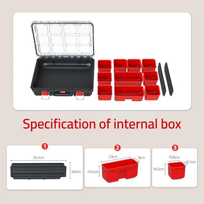 Tools Organizer, Small Parts Storage Toolbox, 20.7 * 14.7 * 5.4" Durable Hardware Box Storage, with Removable Inner Cups