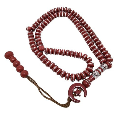 Islam Tasbih 99 비즈 AMN-464 무슬림 기도 디크르 미바하 다채로운 묵주 달 별 장식 태슬 이드 라마단 선물 - color: 레드