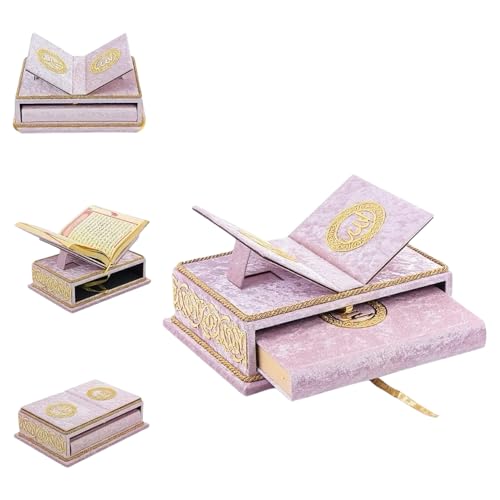 The Holy Quran Velvet Box Sets | Special Quran Holder Stand | Luxury Islamic Gift | Spiritual Grace| Quran Dimension;6.6*9.4inch/17*24cm I Perfect Ramadan, Eid, Umrah Gift for Muslim Women Men (Pink) - color: Pink