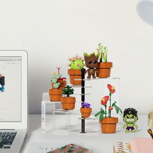NIUBEE Acrylic Risers Display Stands, 6 Tier Rotating Clear Display Risers for Miniature, Mini Funko Pop, Amiibo, Figures,Jewelry, Perfume, Dessert
