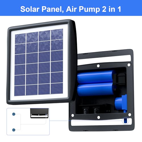 PChero Solar Pond Aerator, 2W & 2200mAh Solar Aquarium Air Pump | with 2 Air Stone, 2 Modes bubbler for Aquarium, Fish Tank, Outdoor Small Pond, Hydroponics