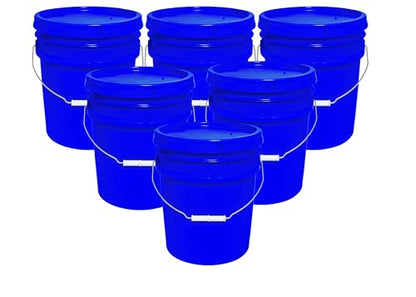 5-Gallon Bucket with Airtight Lid – Made in USA, Food Grade BPA Free Plastic, Heavy Duty Multi-Use, Metal Handle with Grip, Stackable Storage – Blue, 6 Pack - color: Blue, size: 6
