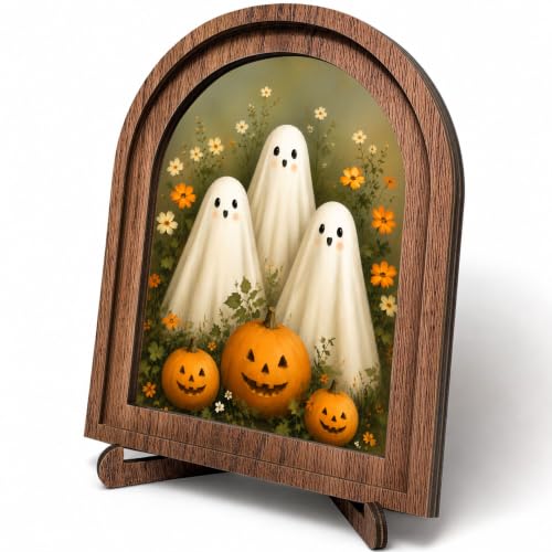 Cute Ghosts Pumpkin Arched Decor, Halloween Sign - color: Cute Ghost Pumpkin Trio