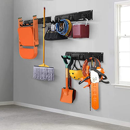 Modular Heavy-Duty Steel Garage Tool Storage Rack - 150 lbs Weight Capacity Weather-resistant Powder-Coated Wall Mount Organizer for Shovels, Rakes, Ladders & Landscaping Equipment - size: 68 in rack with 12 hooks
