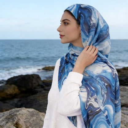 Hijab Scarf for Women Fashion Printed Modal Hijab Head Wrap Scarves Lightweight Long Scarf Shawls - color: Watercolor B