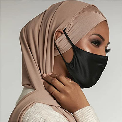 4 Pieces Muslim Under Scarf with Ear Hole Stretch Jersey Inner Hijabs Tube Caps for Islamic Women Turban Bonnet… - color: Green+black+white+navy