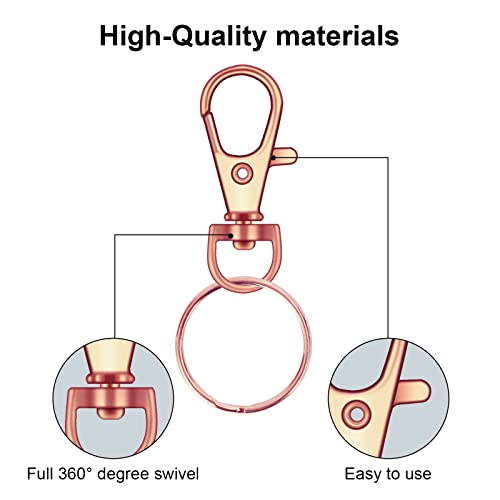 120PCS Premium Swivel Lanyard Snap Hook with Key Rings, Metal Keychain Hooks for Jewelry Making, Crafts (Rose Gold) - color: Rose gold