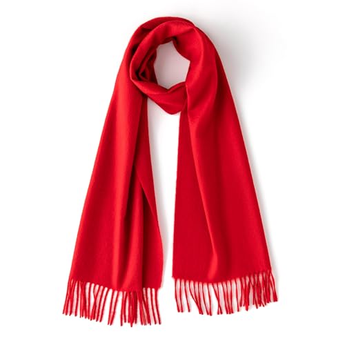 100% Pure Cashmere Scarf for Women Men, Warm Winter Wrap - color: Classic Red