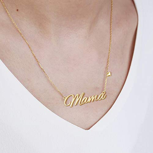 Custom Name Necklace Personalized, 18K Gold Plated Customized Nameplate Necklace Dainty Jewelry Gift for Women, Bridesmaid - color: Mama Necklace with Heart