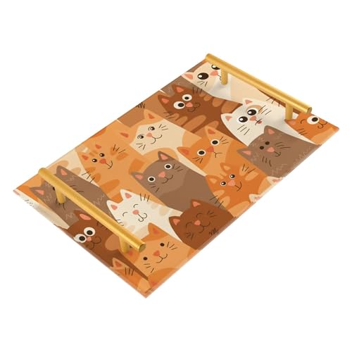 Bathroom Vanity Tray Counter Organizer, Cats Doodle Decorative Tray with Handles Countertop Storage for Bathroom Bedroom Kitchen Home Farmhouse - color: Cats Doodle