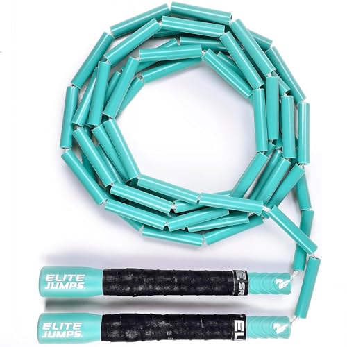Elite Jumps Heavy Beaded Weighted Jump Rope, 6.5 oz | Heavy resistance beaded rope. Long 8-inch handles, shatterproof 2-inch beads. Adjustable 10 ft. - color: Turquoise