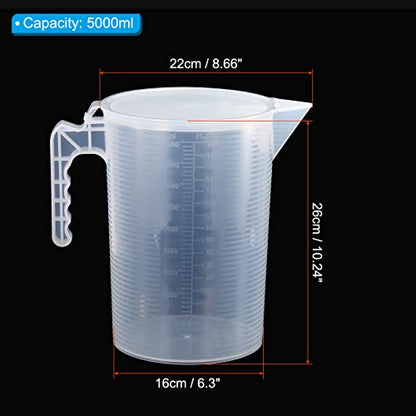 PATIKIL Graduated Beaker, 5000ml PP Plastic Liquid Measuring Cup Double Sided Black Graduations with Handle Lid and Spout for Lab Kitchen Home - size: 5000ml