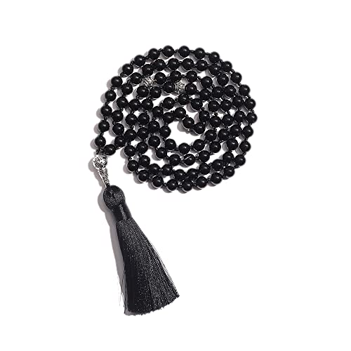 Tasbih Prayer Beads Allah & Muhammad Islamic Prayer Rosary Muslim Islam Misbaha Tasbeeh Sibha 99 Prayer Beads Necklace 33 Prayer Beads Bracelet - color: 8mm Black Onyx 99 Beads
