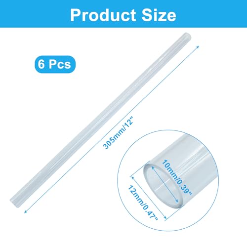 Piutouyar 6 Pcs Round Clear Rigid Tubing, 0.39" ID x 0.47" OD x 12" Length | 10 mm ID, 12 mm OD, 305 mm Length, Rigid Tubing Plastic Polycarbonate Tube Pipe - size: 10mmx12mm