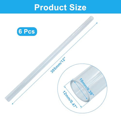 Piutouyar 6 Pcs Round Clear Rigid Tubing, 0.39" ID x 0.47" OD x 12" Length | 10 mm ID, 12 mm OD, 305 mm Length, Rigid Tubing Plastic Polycarbonate Tube Pipe - size: 10mmx12mm