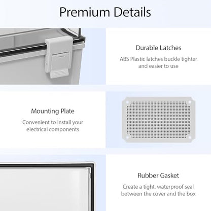 Junction Box, IP65 Waterproof Dustproof ABS Plastic Enclosure, Outdoor and Indoor Project Box Hinged Clear Cover with Mounting Plate Wall Brackets, Outer Dimension 11.8"x 7.9" x 7.1", Grey - size: 11.8"x 7.9" x 7.1" (1pc)