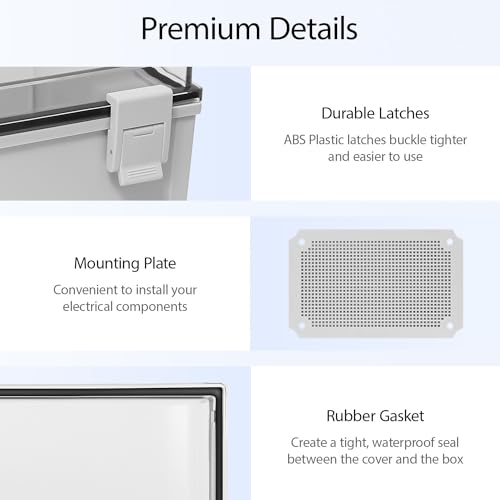 Junction Box, IP65 Waterproof Dustproof ABS Plastic Enclosure, Outdoor and Indoor Project Box Hinged Clear Cover with Mounting Plate Wall Brackets, Outer Dimension 11.8"x 7.9" x 7.1", Grey - size: 11.8"x 7.9" x 7.1" (1pc)