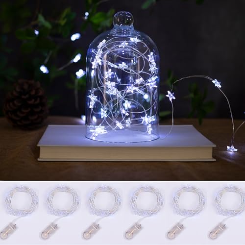 6Packs 6.6ft 20LEDs Star Fairy Lights Battery Operated,Silver Wire - color: Silver Wire, size: 120 Leds
