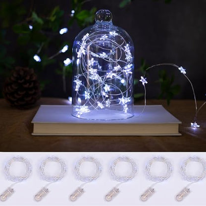 6Packs 6.6ft 20LEDs Star Fairy Lights Battery Operated,Silver Wire - color: Silver Wire, size: 120 Leds