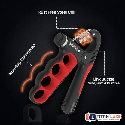 Grip Strength Trainer – Adjustable Resistance Hand Grip Strengthener (11-220 Lbs/5-100KG) with Auto Electronic Counter | Forearm & Finger Exerciser for Athletes, Musicians, Injury Recovery - color: Red