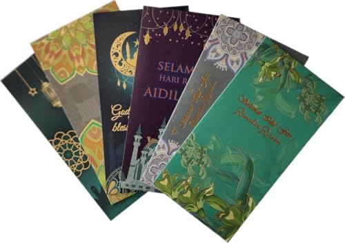 Pack 6 Islam Money Envelopes with 6 Styles AMN-456 Eid Mubarak Arabic Calligraphy Cash Holder for Kids Muslim Eidil Fitr Ramadan Gift (Color Set 2) - color: Color Set 2